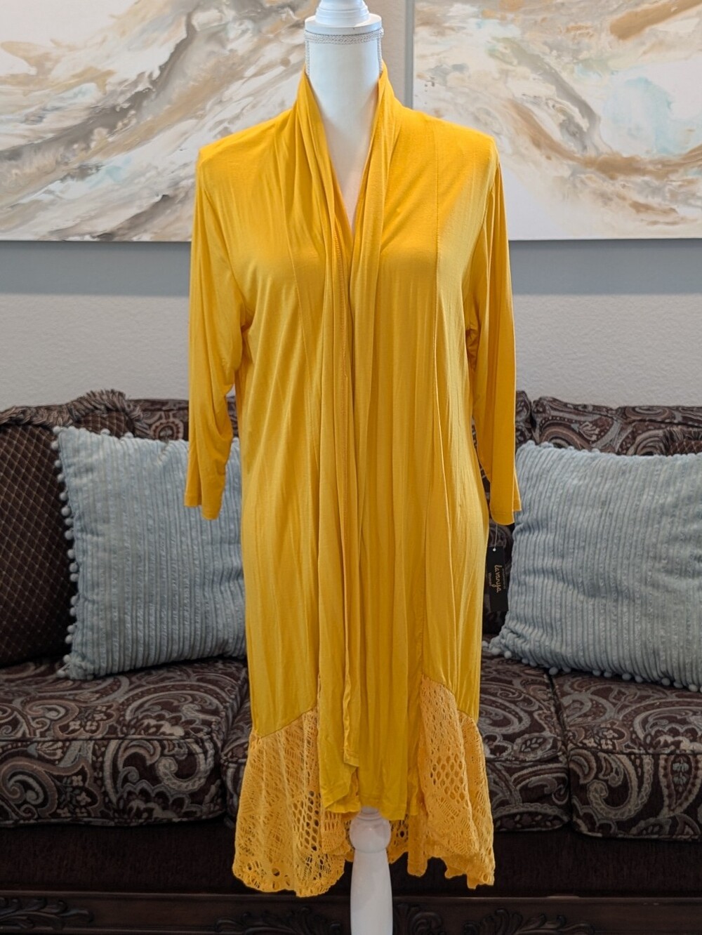 Mustard Yellow Crochet-Back Women's Long Top